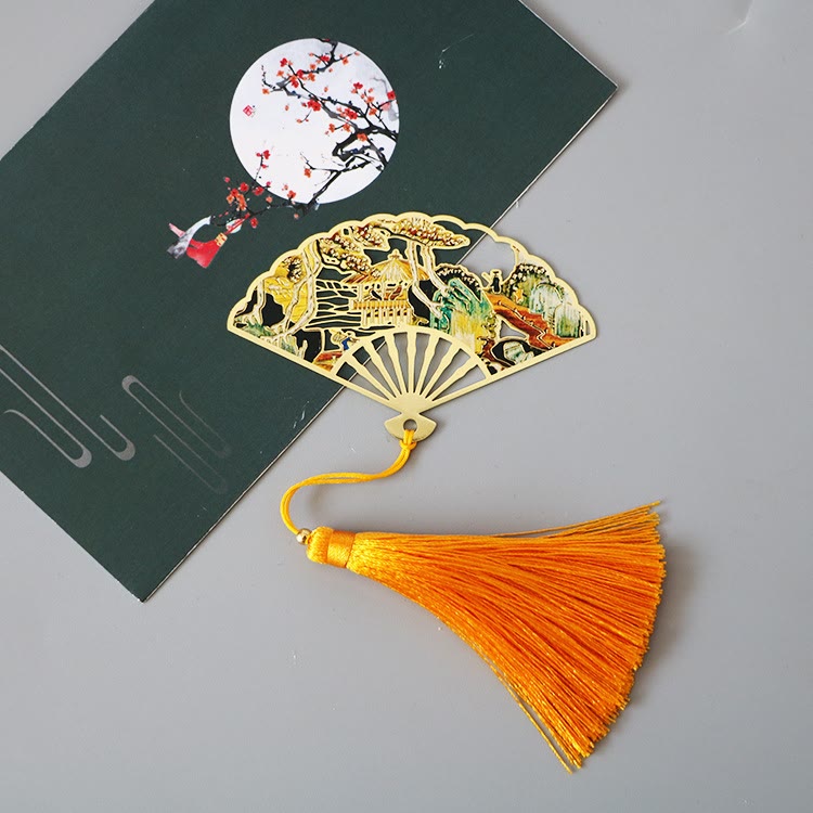 Nimara Ritual Traditional Butterfly Lotus Flower Crane Dragon Phoenix Fox Koi Fish New Beginning Metal Brass Hollow Fan Bookmarks