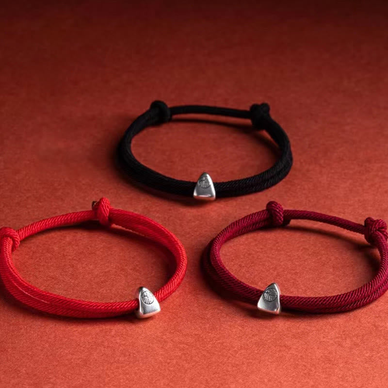 Nimara Ritual 925 Sterling Silver Fu Character Blessing Handmade Braided Bracelet