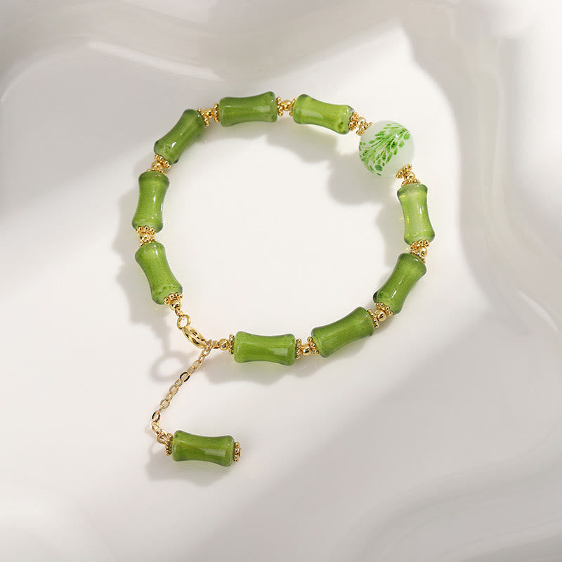 Nimara Ritual Green Bamboo Pattern Liuli Crystal Moss Agate Wealth Chain Bracelet