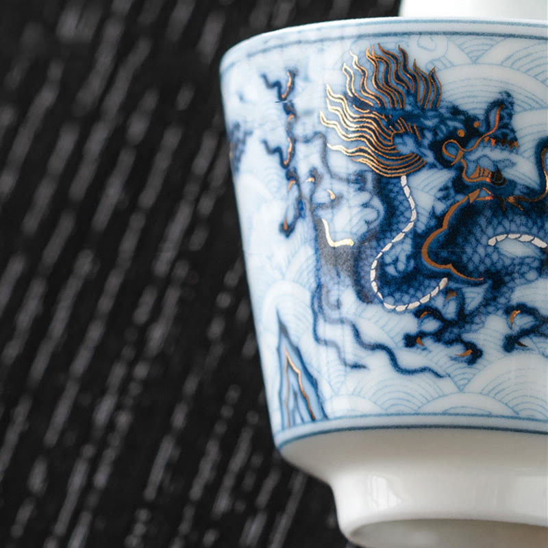 Nimara Ritual Small Blue And White Dragon Pattern Ceramic Teacup Kung Fu Tea Cups 45ml
