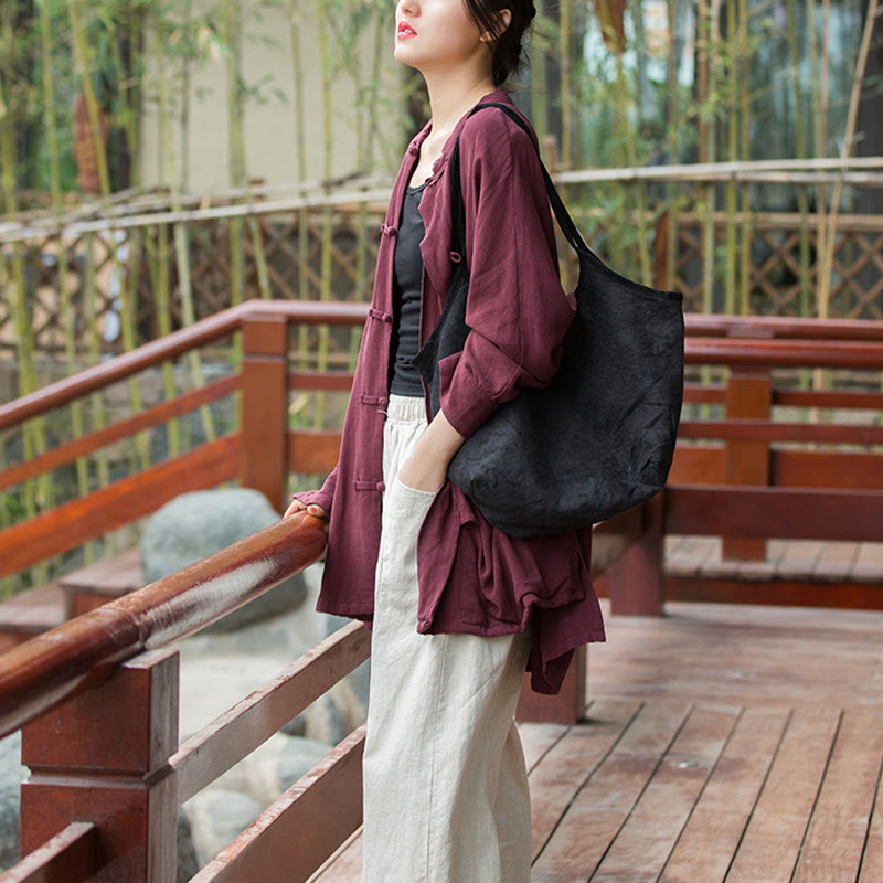 Nimara Ritual Frog-Button Long Sleeve Zen Meditation Open Front Jacket With Pockets