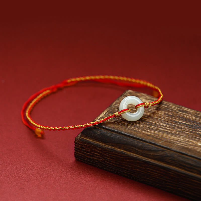 Nimara Ritual Round Peace Buckle Jade Luck Abundance Braided Bracelet Anklet