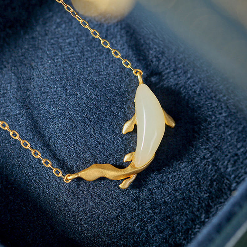 Nimara Ritual 925 Sterling Silver White Jade Dolphin Luck Necklace Pendant