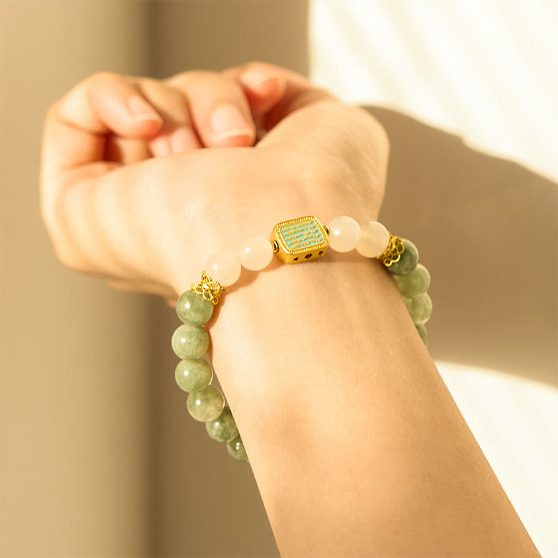 Nimara Ritual Natural Green Jade White Agate Five Scriptures Abundance Bracelet