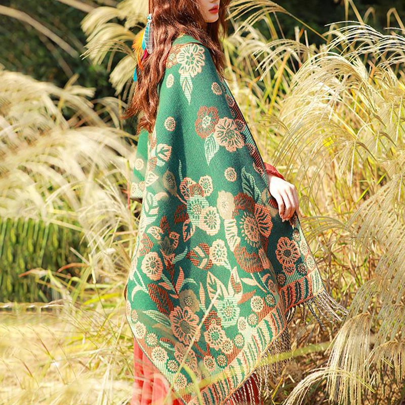 Nimara Ritual Tibetan Flower Floral Leaves Pattern Design Shawl Cozy Travel Scarf Wrap