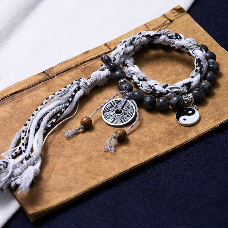 Nimara Ritual Black Glitter Stone Cat's Eye Yin Yang Mountain Ghosts Spend Money Power Double Layer Rope Bracelet