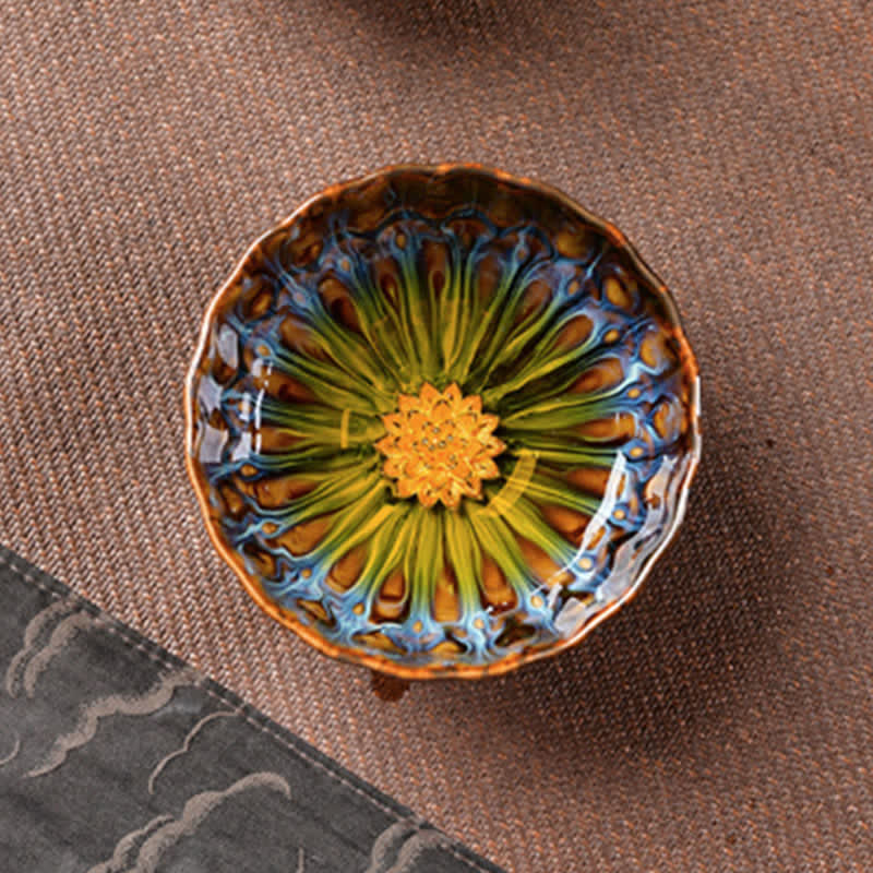 Nimara Ritual Lotus Peacock Dragon Phoenix Koi Fish Ceramic Teacup Inlaid Tea Cups 120ml