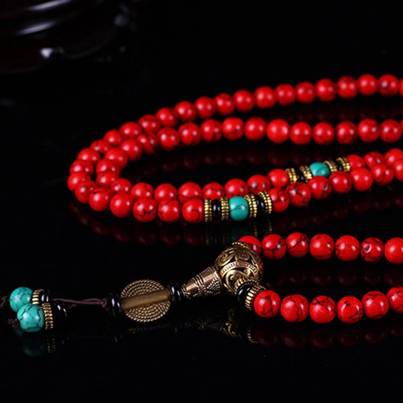 Nimara Ritual Tibetan Mala Red Turquoise Lucky Necklace Bracelet
