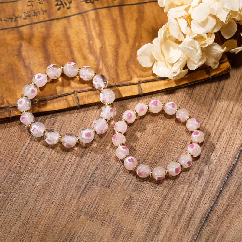 Nimara Ritual Gold Swallowing Beast Family Charm Luminous Pink Love Heart Fluorescent Liuli Glass Bead Blessings Bracelet