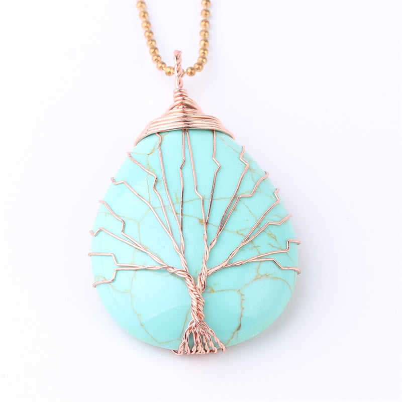 Nimara Ritual Natural Quartz Crystal Tree Of Life Healing Energy Necklace Pendant