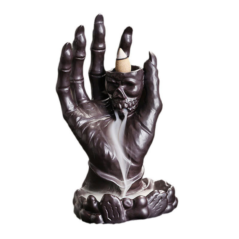 Nimara Ritual Halloween Ghost Hand Skull Head Ceramic Peace Healing Incense Burner Decoration