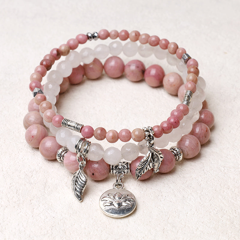 Nimara Ritual 3PCS Natural Quartz Crystal Beaded Healing Energy Lotus Bracelet