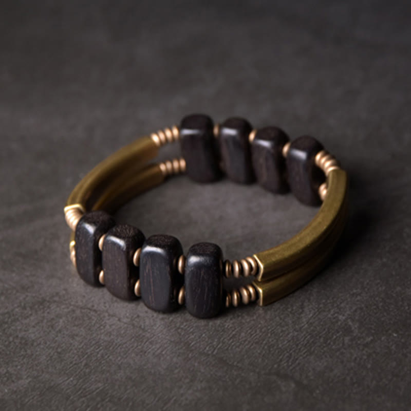Nimara Ritual Tibetan Ebony Wood Brass Copper Balance Double Layer Bracelet