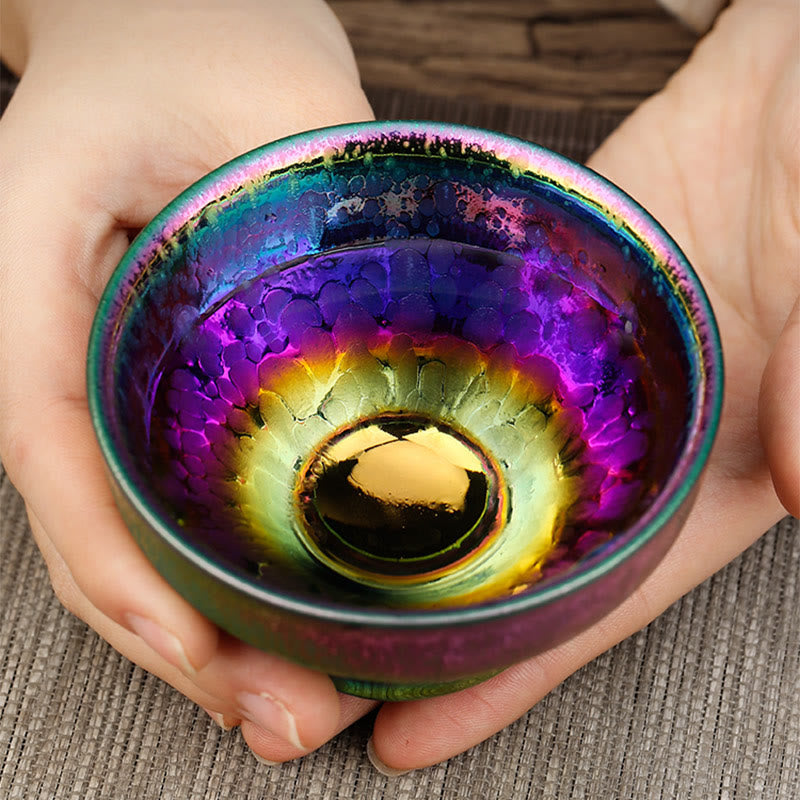 Nimara Ritual Handmade Fairy Rainbow Chinese Jianzhan Ceramic Teacup Tenmoku Kung Fu Tea Cup