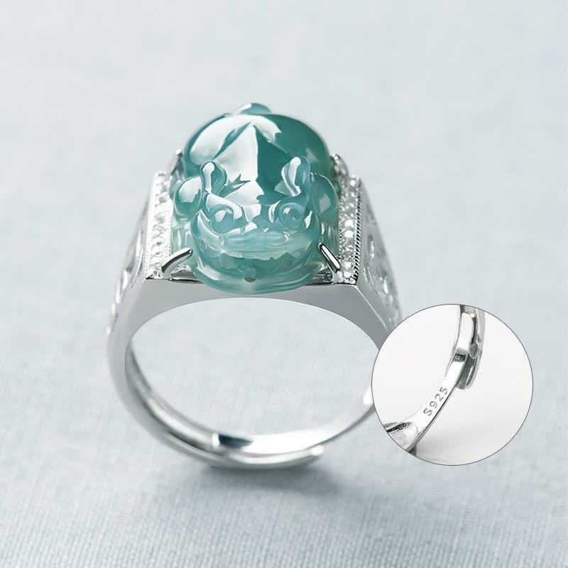 Nimara Ritual 925 Sterling Silver Fengshui Wealth Prosperity Jade PiXiu Luck Ring