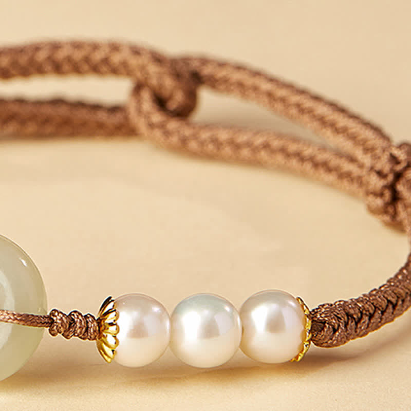 Nimara Ritual Natural Hetian Jade Pearl Peace Buckle Luck Bracelet