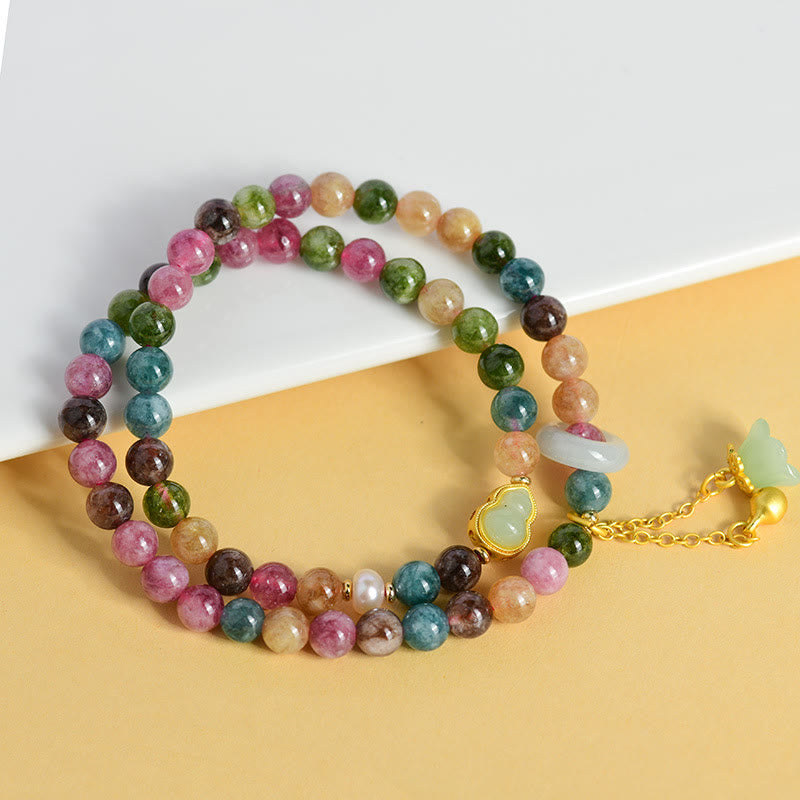 Nimara Ritual Multicolored Tourmaline Gourd Wisdom Double Wrap Lily Of The Valley Charm Bracelet