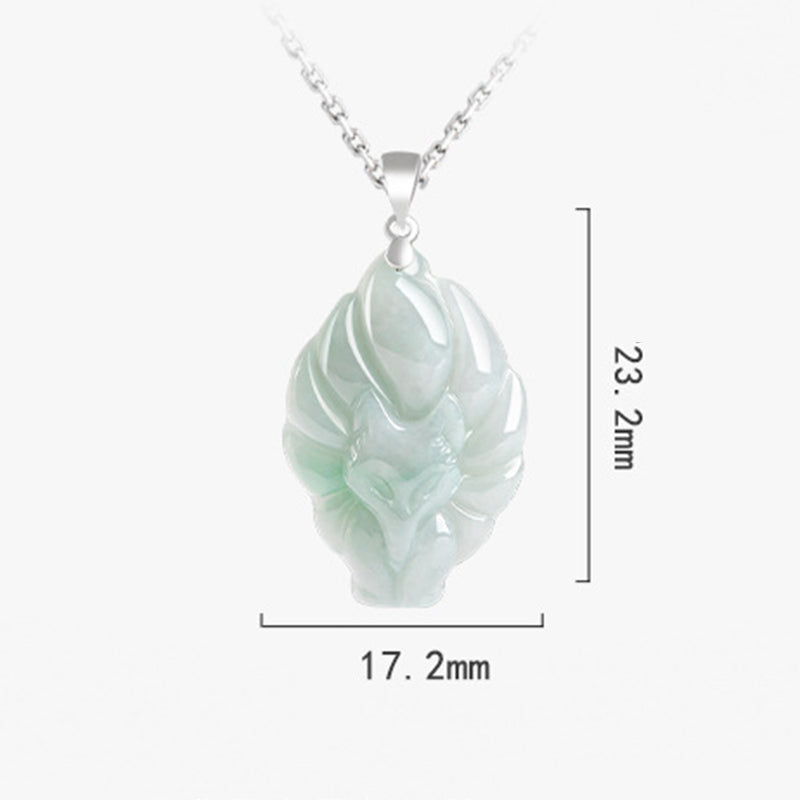 Nimara Ritual Natural Jade Nine Tailed Fox Prosperity Titanium Steel Chain Necklace Pendant