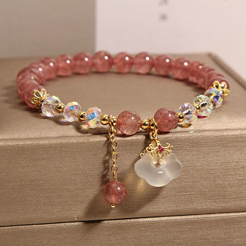 Nimara Ritual Natural Strawberry Quartz Crystal White Agate Auspicious Cloud Healing Bracelet