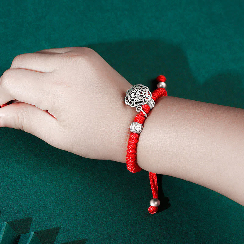 Nimara Ritual 925 Sterling Silver Chinese Lock Charm Multicolored Red String Protection Handmade Braided Kids Bracelet