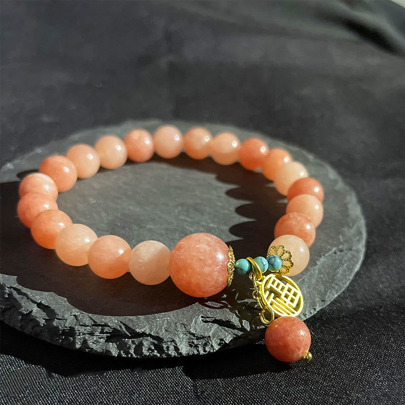 Nimara Ritual Natural Orange Stone Turquoise Fu Character Charm Luck Fortune Bracelet