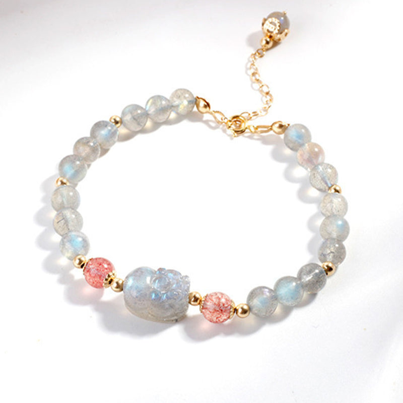 Nimara Ritual Moonstone Strawberry Quartz PiXiu Healing Bracelet