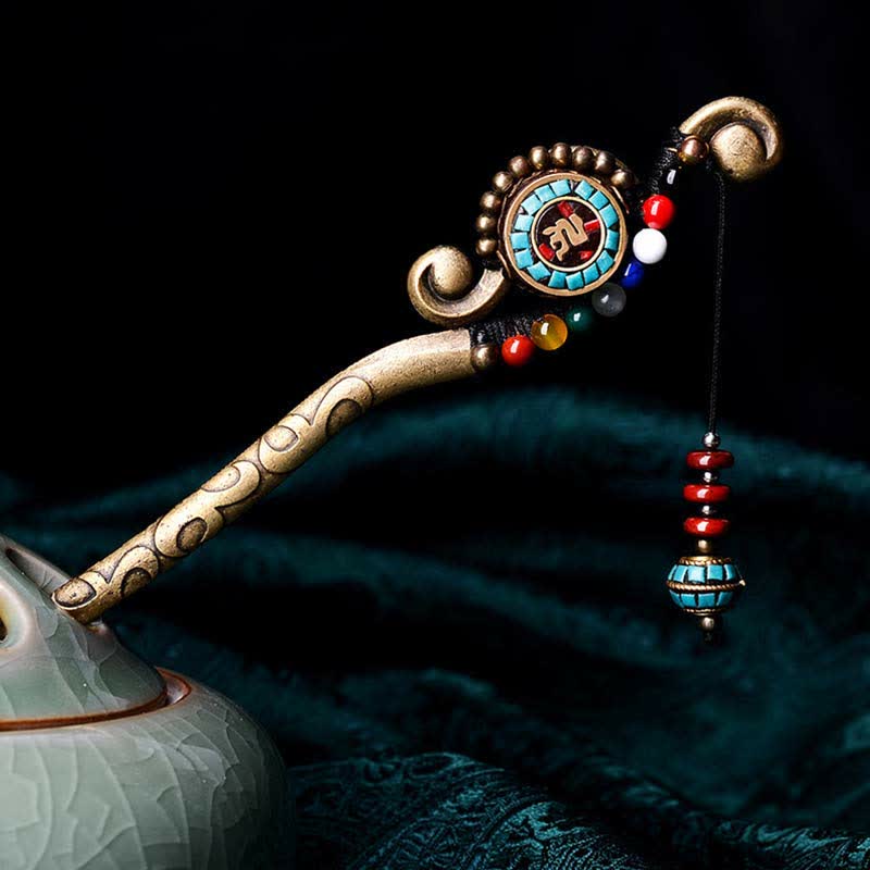 Nimara Ritual Tibetan Turquoise Agate Protection Hairpin Decorations