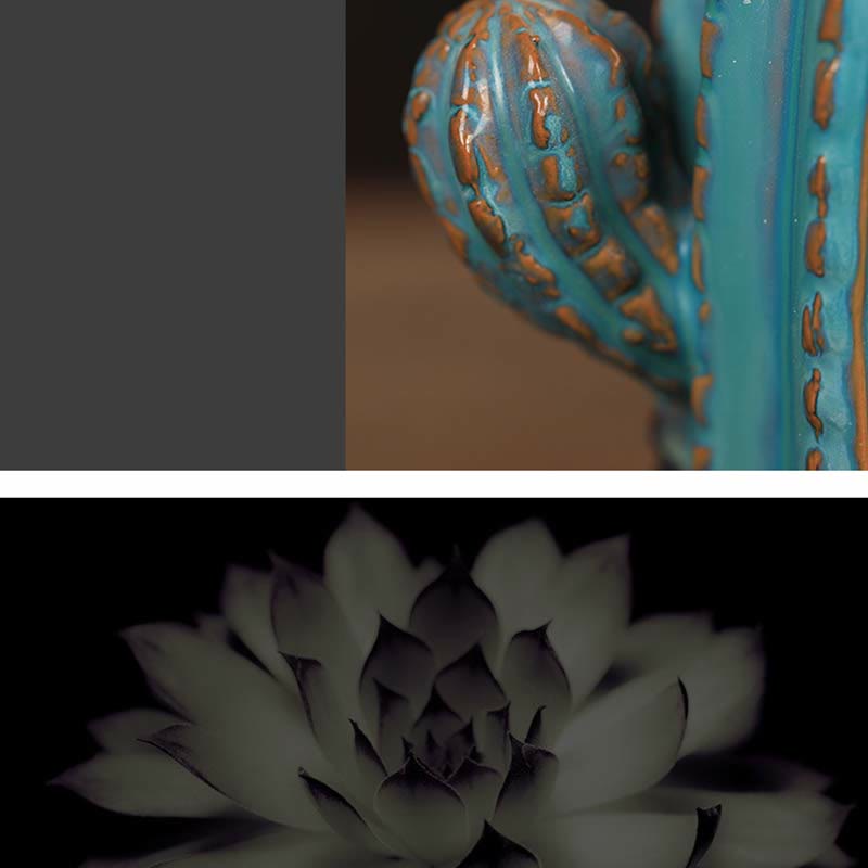 Nimara Ritual Cactus Ceramic Healing Backflow Smoke Fountain Incense Burner