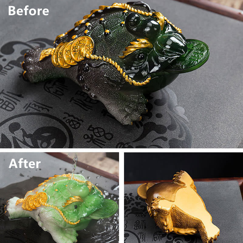 Nimara Ritual Color Changing FengShui Wealth Lucky Frog Copper Coin Tea Pet Resin Figurine Decoration