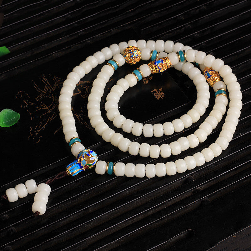 Nimara Ritual Natural White Bodhi Seed Mala 108 Beads Wealth Bracelet
