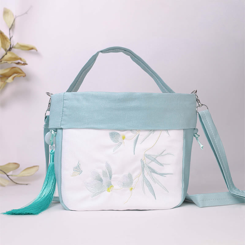 Nimara Ritual Suzhou Embroidery Lotus Epiphyllum Magnolia Cotton Linen Tote Crossbody Bag Shoulder Bag Handbag