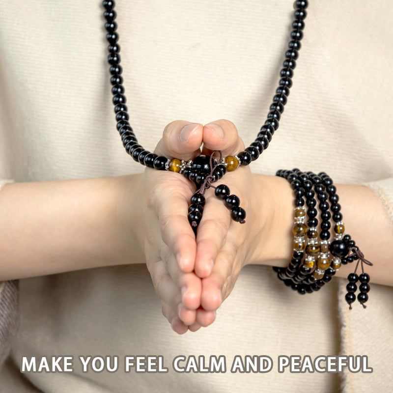 Nimara Ritual 108 Beads Natural Black Obsidian Tiger Eye Mala Bracelet