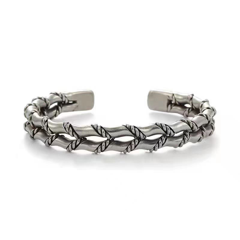 Nimara Ritual Vintage Double Layer Bamboo Pattern Luck Cuff Bracelet Bangle