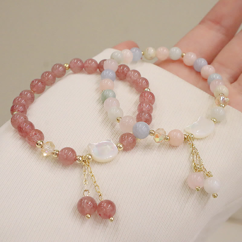 Nimara Ritual Natural Strawberry Quartz Morganite Tridacna Stone Cat Love Bracelet