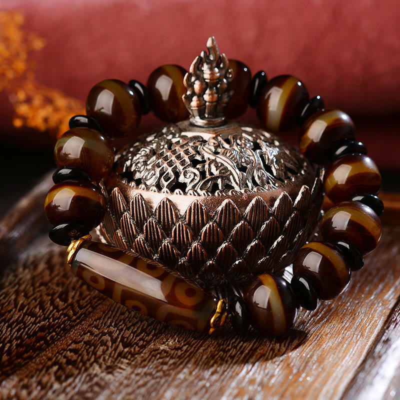 Nimara Ritual Tibetan Natural Nine-Eye Dzi Bead Agate Wealth Blessings Bracelet