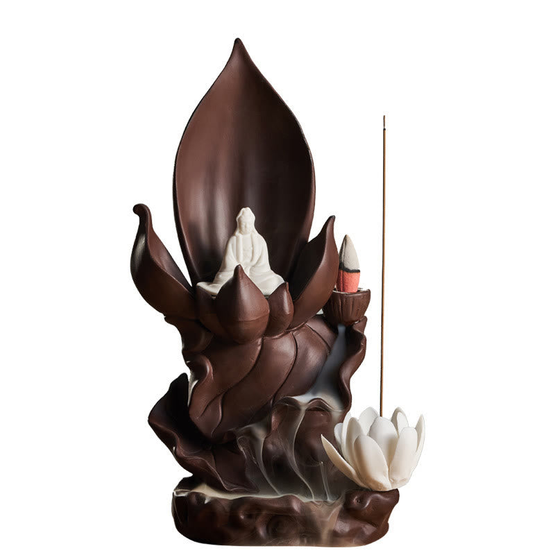 Nimara Ritual Lotus Buddha Avalokitesvara Enlightenment Purple Clay Incense Burner Decoration
