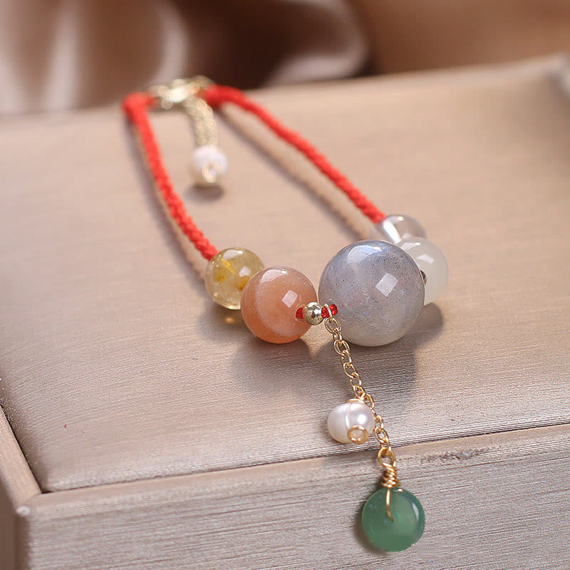 Nimara Ritual Moonstone Sunstone Beads Peace Buckle Charm Healing Bracelet