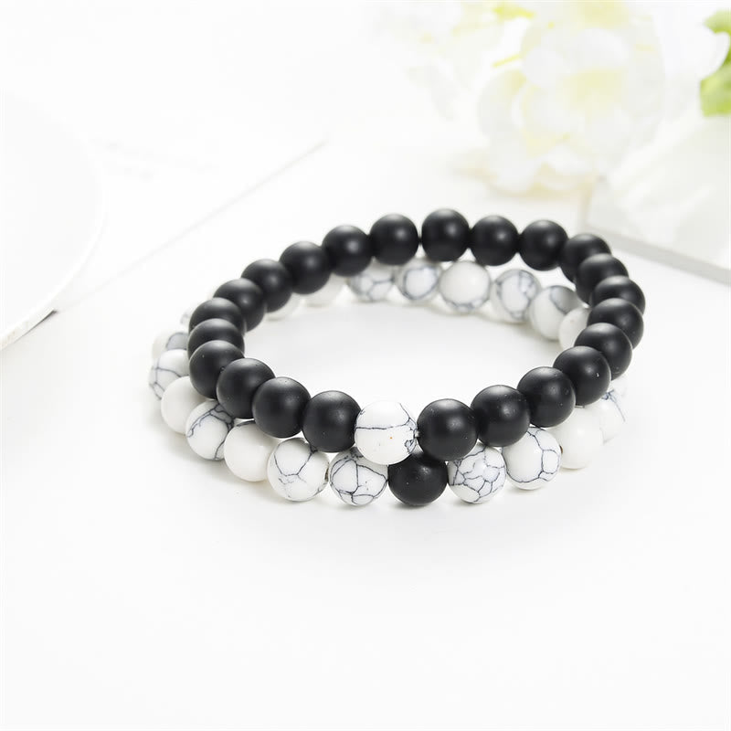 Nimara Ritual 2pcs Natural Frosted Stone White Turquoise Bead Couple Bracelet