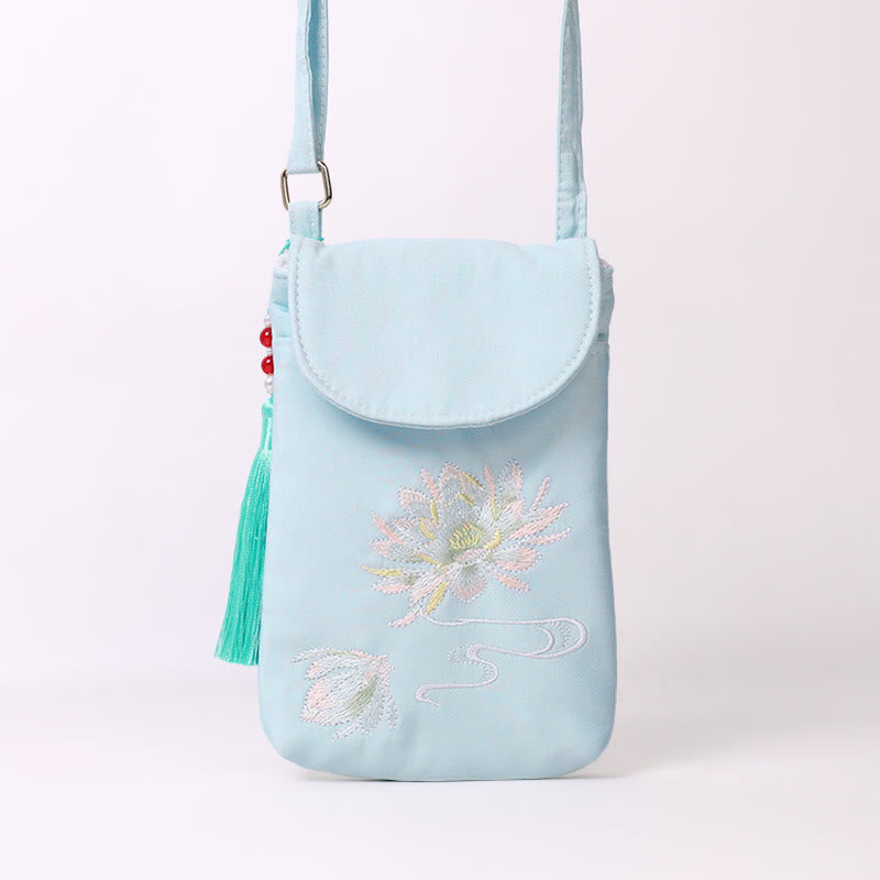 Nimara Ritual Small Embroidered Flowers Crossbody Bag Shoulder Bag Double Layer Cellphone Bag