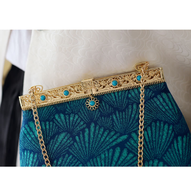 Nimara Ritual Blue Lines Metal Chain Crossbody Bag Shoulder Bag Handbag