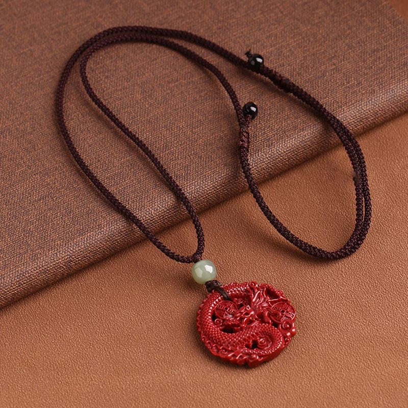 Nimara Ritual Year Of The Dragon Natural Cinnabar Hetian Jade Bead Copper Coin Attract Wealth Strength Necklace Pendant
