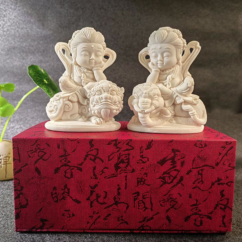 Nimara Ritual Mini Ivory Fruit Tathagata Buddha Lotus Kwan Yin Avalokitesvara Manjusri Samantabhadra Serenity Desk Decoration