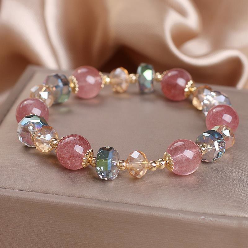 Nimara Ritual Natural Strawberry Quartz Colorful Crystal Positive Bracelet
