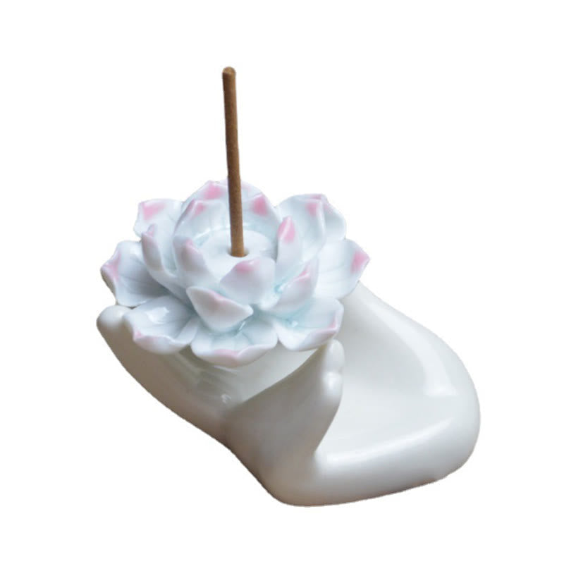 Nimara Ritual Small Ceramic Lotus Hand Healing Meditation Incense Burner Decoration