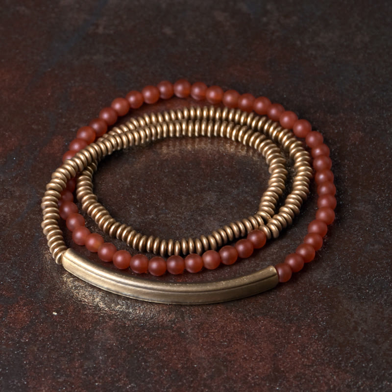 Nimara Ritual Tibetan Various Agate Stone Copper Protection Triple Wrap Bracelet