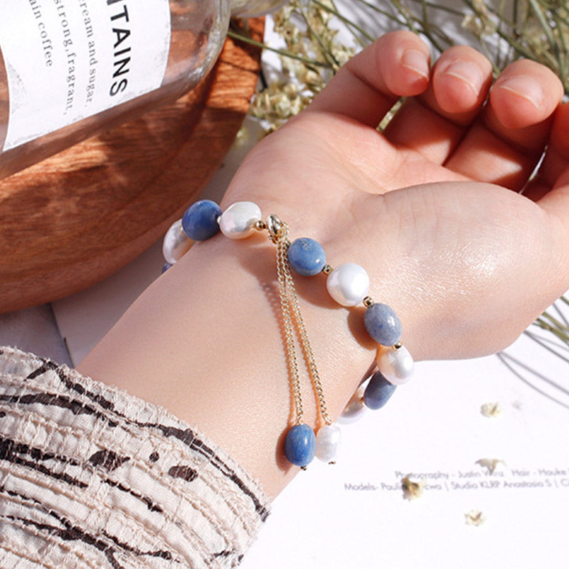 Nimara Ritual Natural Blue Aventurine Crystal Pearl Bead Healing Bracelet