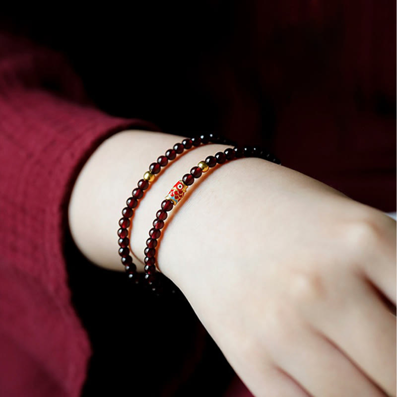 Nimara Ritual 999 Gold Koi Fish Natural Garnet Protection Bracelet