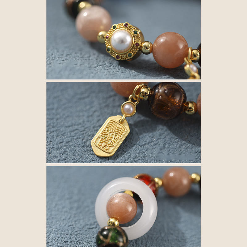 Nimara Ritual Tibetan Incense Ash Liuli Glass Tridacna Stone Sun Stone Om Mani Padme Hum Prayer Wheel Charm Bracelet