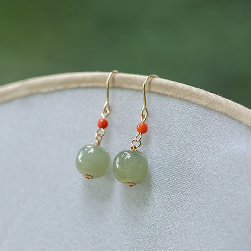 Nimara Ritual 925 Sterling Silver Plated 14k Gold Hetian Jade Red Agate Luck Drop Dangle Earrings