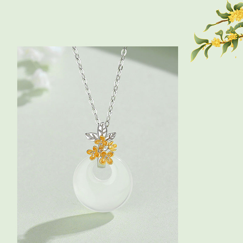 Nimara Ritual 925 Sterling Silver Round Chalcedony Twelve Months Flower Harmony Necklace Pendant